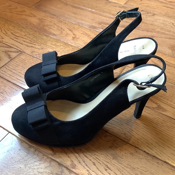 New Look Bow Front Black Suede Platform Wide Fit Heels - Picture 3 of 11